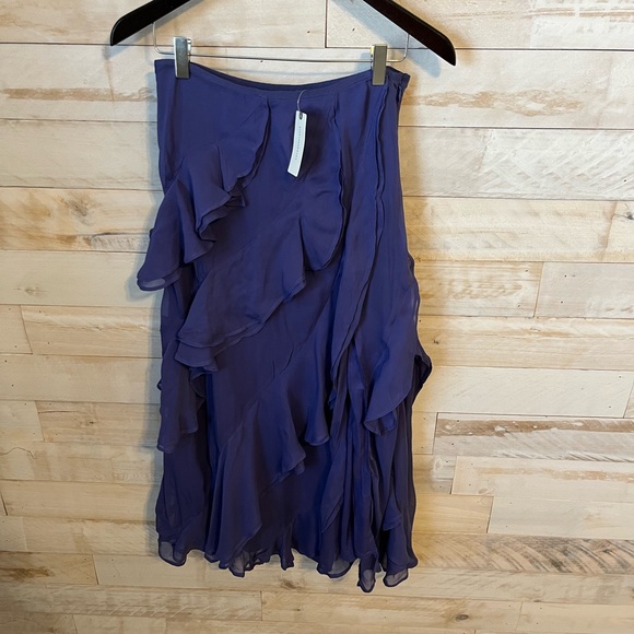 NWT Anthropologie size 2 A-line ruffle slit midi skirt in blue - Picture 4 of 9